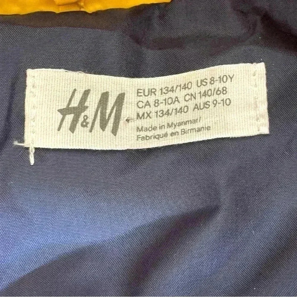 H&M Yellow NY Youth Puffer Vest Jacket Removable Hood SZ 8-10 #2233 - Picture 7 of 12